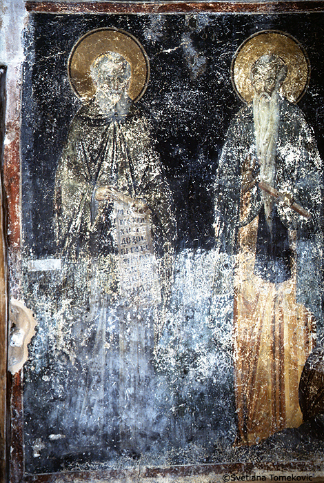 Fresco showing Sabas of Jerusalem and Euthymius the Great