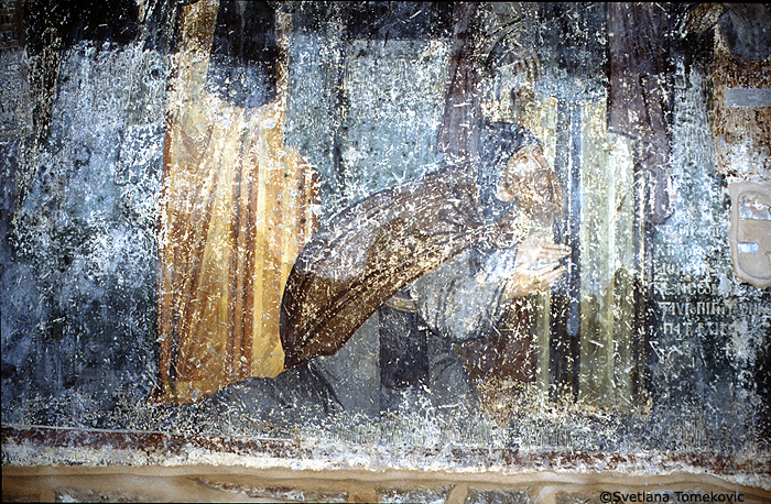 Fresco showing monk, detail