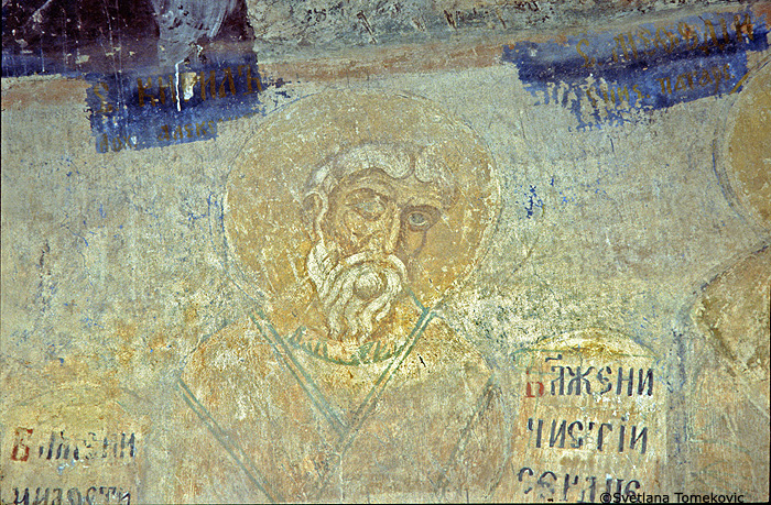 Fresco, bema, north, bishops, detail