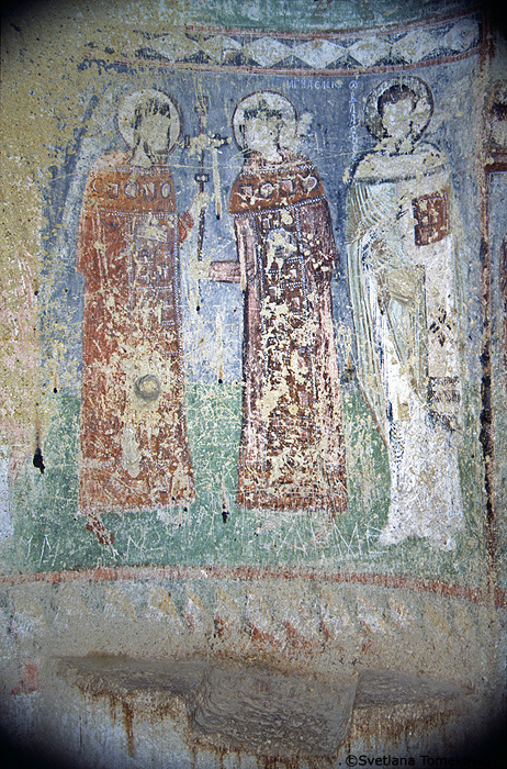 Fresco, possibly showing Constantine and other saints