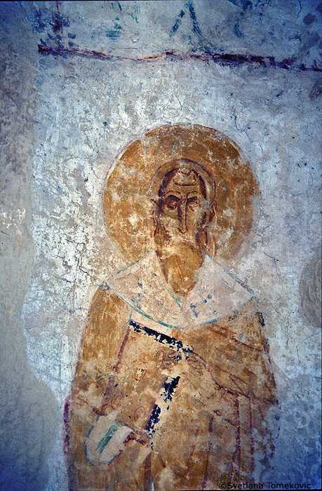 Fresco, wall, west, Bishop, detail