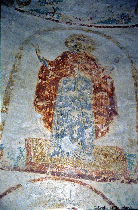 Fresco, Virgin Mary, orant, detail