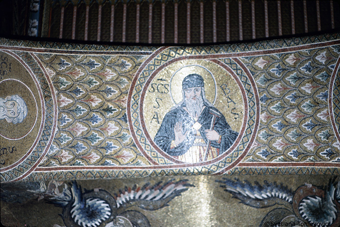 Mosaic, Prothesis, West Wall, Arch Soffit, showing Sabas of Jerusalem