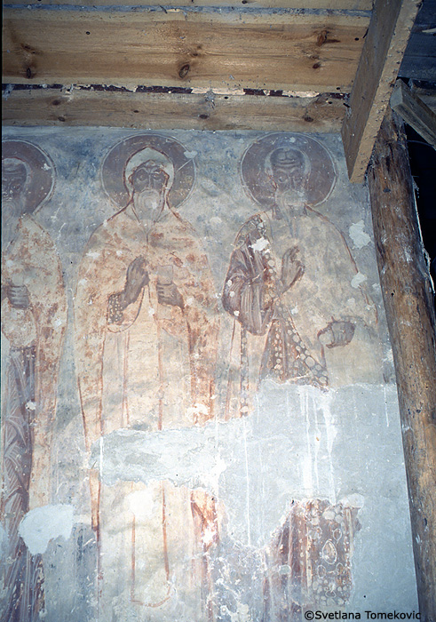 Fresco, north arm, eastern wall, showing monks