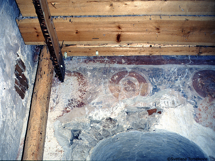 Fresco, north arm, eastern wall, showing monks