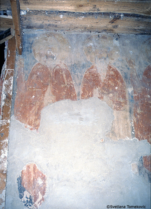 Fresco, south arm, eastern wall, showing monks