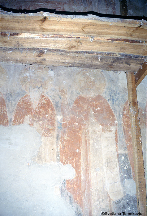 Fresco, south arm, eastern wall, showing monks