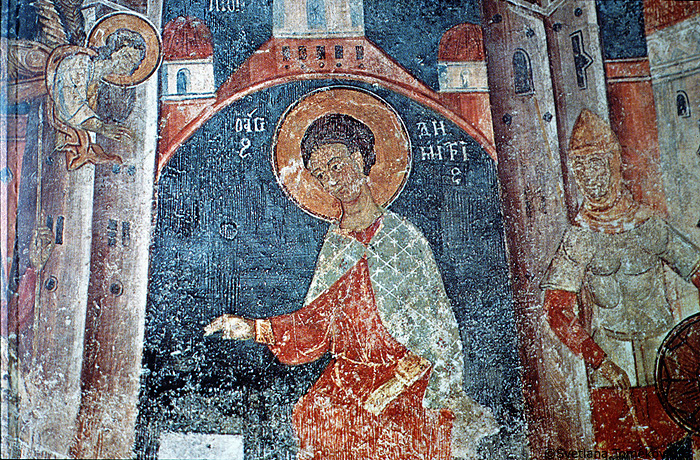 Fresco showing Demetrius of Thessalonica, in Prison