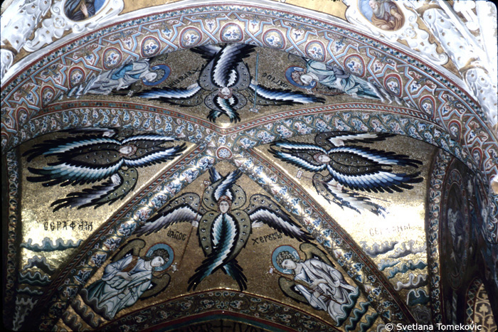 Mosaic, sanctuary, vault, showing angels