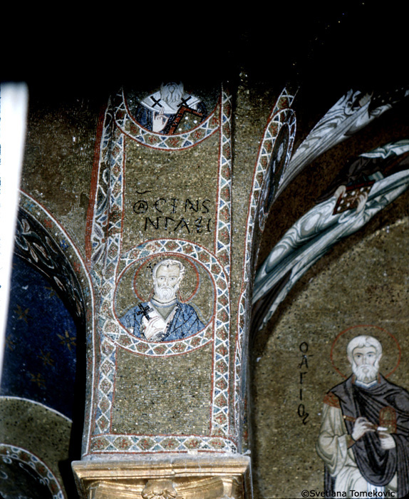 Mosaic,Interior, showing Bishop Saint 