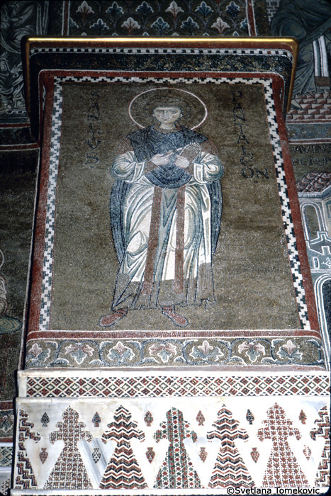 Mosaic, Prothesis, West Wall, Arch Soffit, showing Pantaleon of Nicomedia