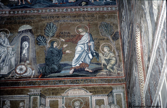 Mosaic, North Transept, West Wall, showing Christ: noli me tangere