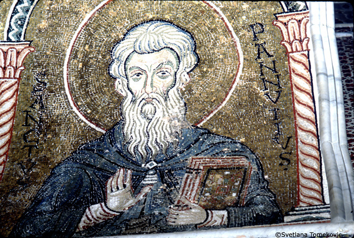 Mosaic, Nave, South Wall, Arch Soffit, showing Paphnutius of Egypt 