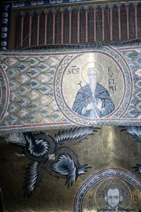Mosaic, Diaconicon, West Wall, Arch Soffit, showing Euthymius the Great