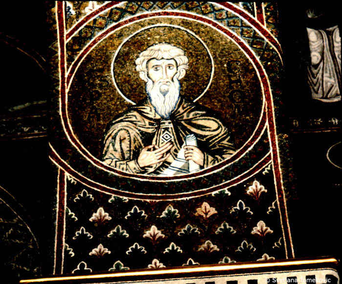 Mosaic, Prothesis, West Wall, Arch Soffit, Pachomius of Egypt