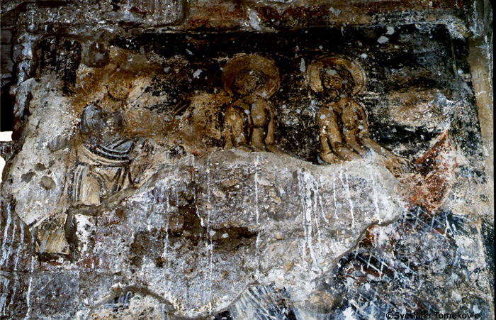 Fresco, possibly showing Christ: Miracle of Draught of Fishes by Gennesaret