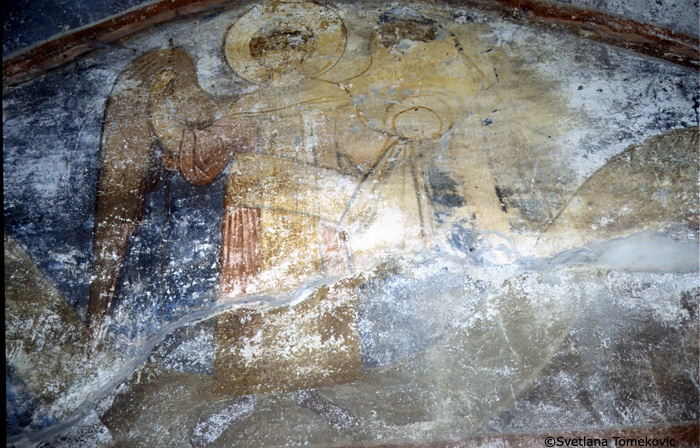 Fresco. Tympanum. Archangel Michael. May 1993.