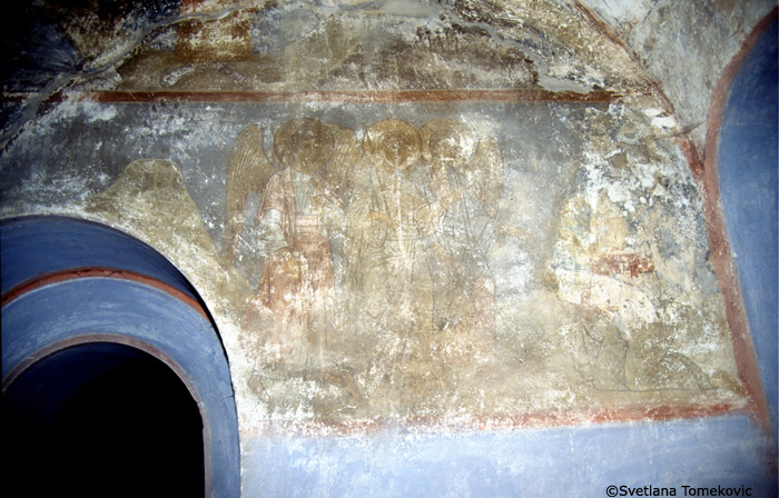Fresco. West wall of the diac. 3 angles and Abraham. May 1993.