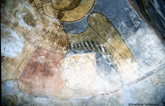 Fresco. Apse of diaconicon. Archangel May 1993.