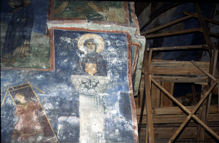 Fresco.  South arm, west wall.  Stylite. May 1993.