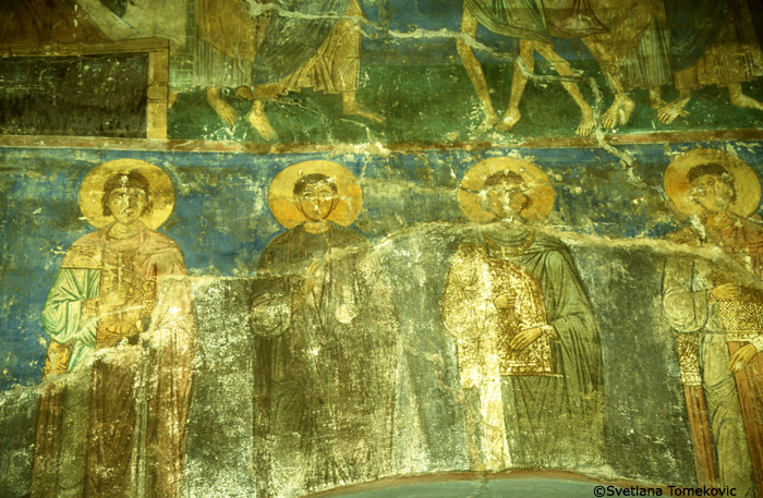 Fresco.  North arm, west wall, Saints (10). May 1993.