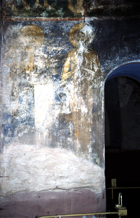 Fresco.  South arm, east wall, Moires (?) 13,14. May 1993.