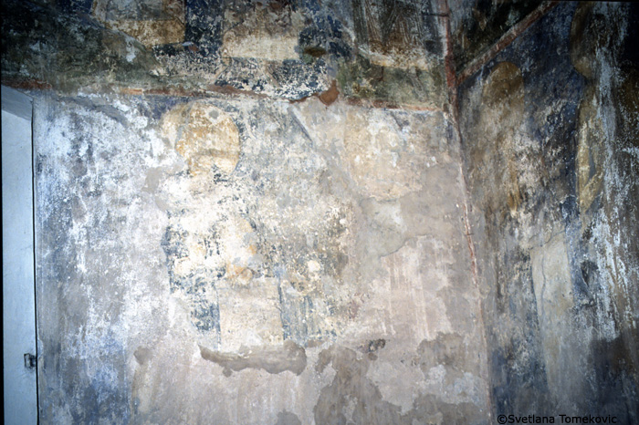 Fresco.  North arm, north wall, 2 saints (7). May 1993.