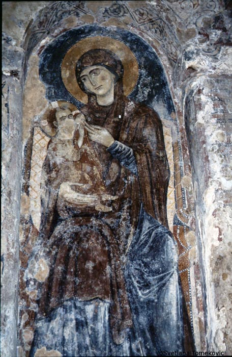 Fresco, showing Virgin Mary and Christ Child, type Lactans