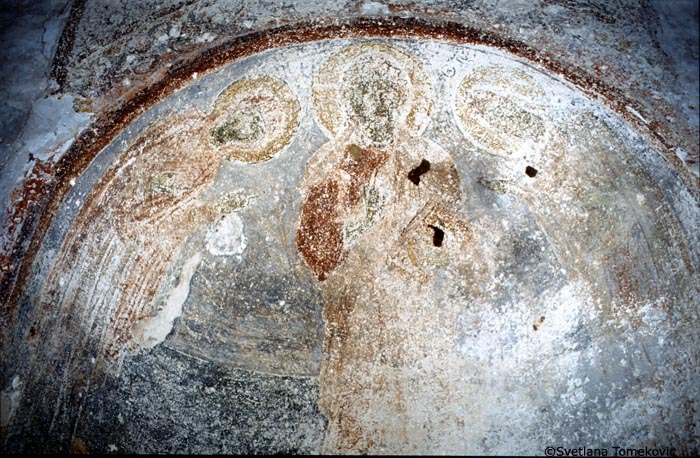 Fresco, apse conch, showing, Deesis