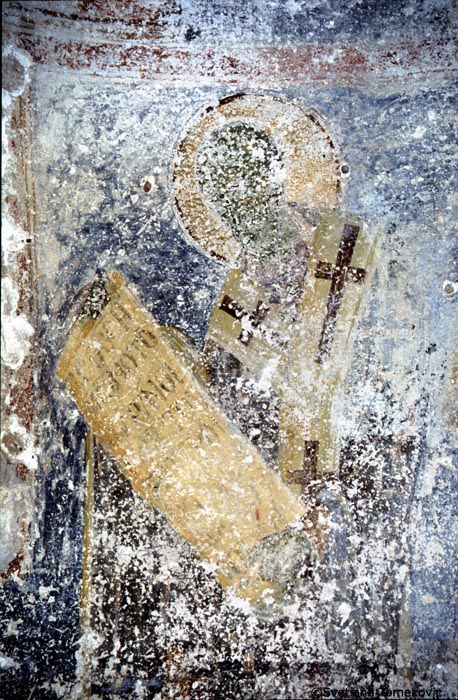 Fresco, apse, first register, south side, possibly showing John Chrysostom
