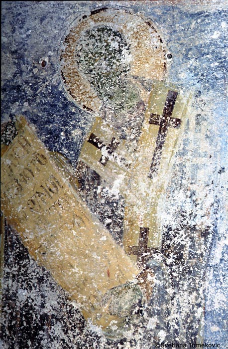 Fresco, apse, first register, south side, possibly showing John Chrysostom
