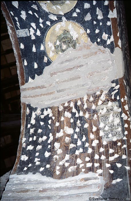 Fresco, arcade, intrados of arch, showing monk