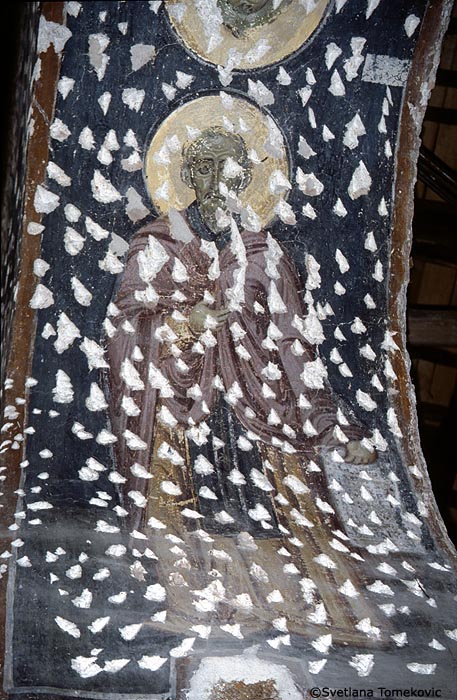 Fresco, arcade, intrados of arch showing monk