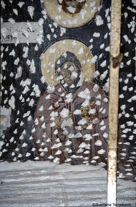 Fresco, arcade, intrados of arch showing monk