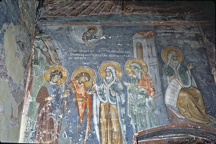 North Wall: Elijah anointing Hazael (?).