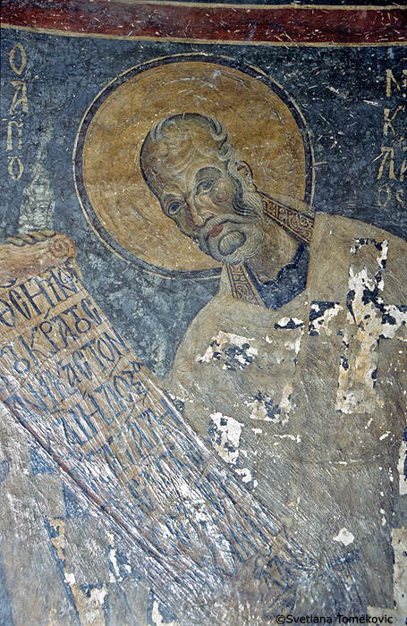 Fresco, apse, showing Saint (Flanking Virgin Mary and Christ Child)