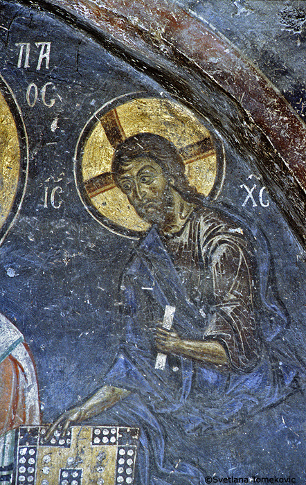 Fresco showing Christ (flanking Nicholas of Myra)