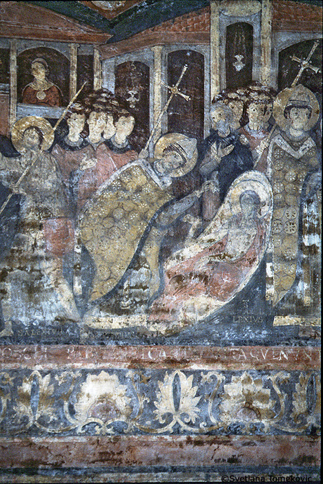 Fresco, Lower Church, showing Alexius of Rome: Scene, Death.