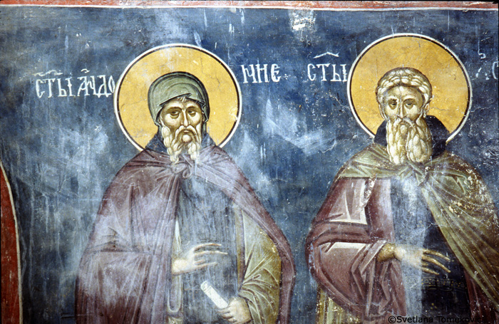 Fresco, south wall showing Anthony and Arsenius