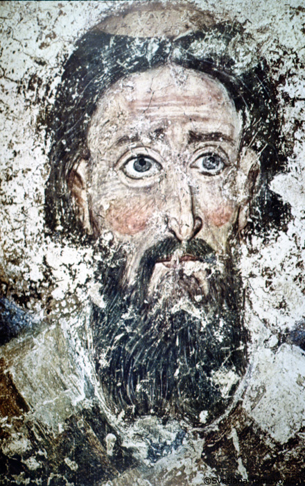 Fresco, narthex, showing  Sabas I of Serbia (detail)
