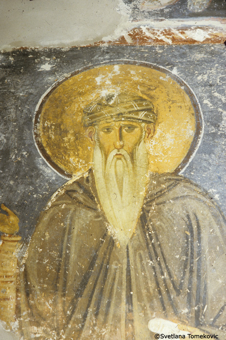 Fresco, south transept, west wall, showing Theophanes of Nicaea (Theophanes Graptos) as monk