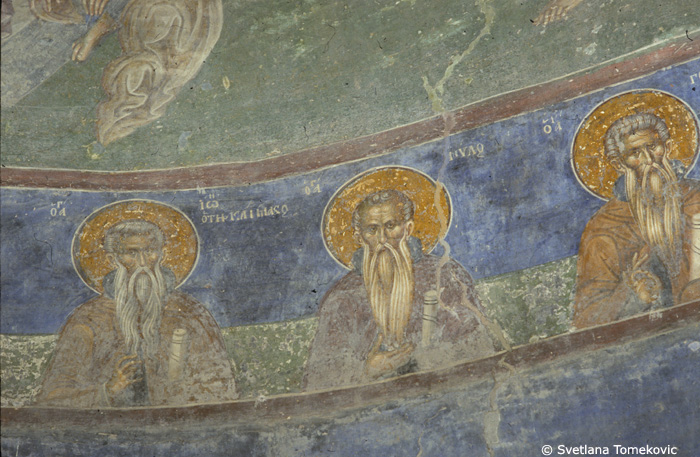 Fresco, south conque, showing John Climacus, Nilus and Gerasimus