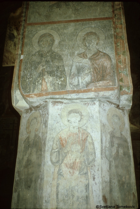 Fresco, north pilaster, east face showing five nimbed figures