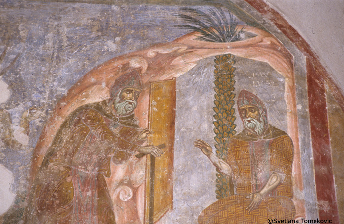 Fresco showing the meeting of Anthony and Paul of Thebes