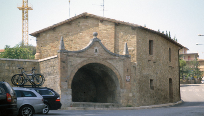 Public fountain at the entrance to the tower