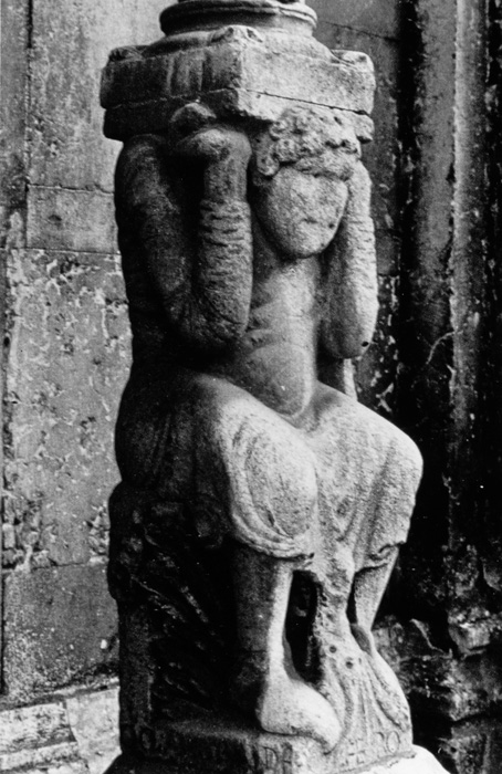 Exterior west, porch of central portal, supporting figure, 1135-1150, Nicholaus