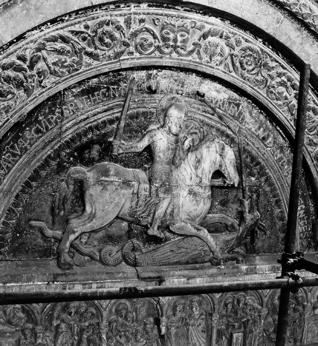 Exterior west, central portal tympanum, George of Cappadocia, 1135-1150, Nicholaus