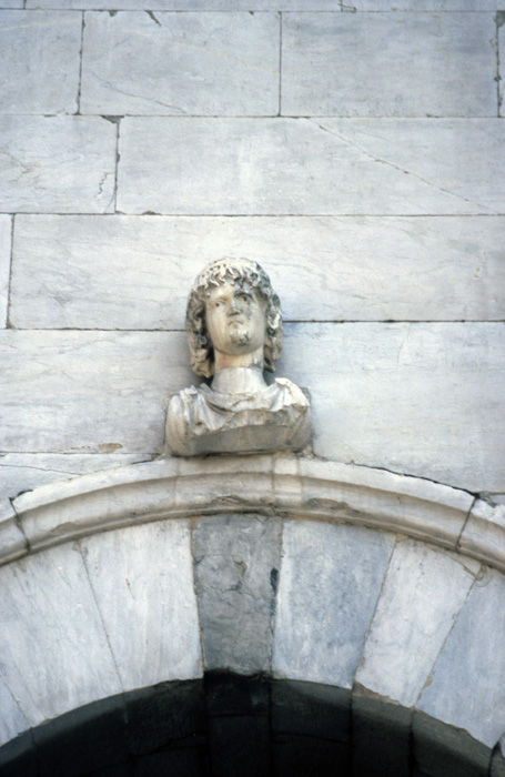 Exterior west, Portico, North Arch, keystone, female figure, first half 12c.