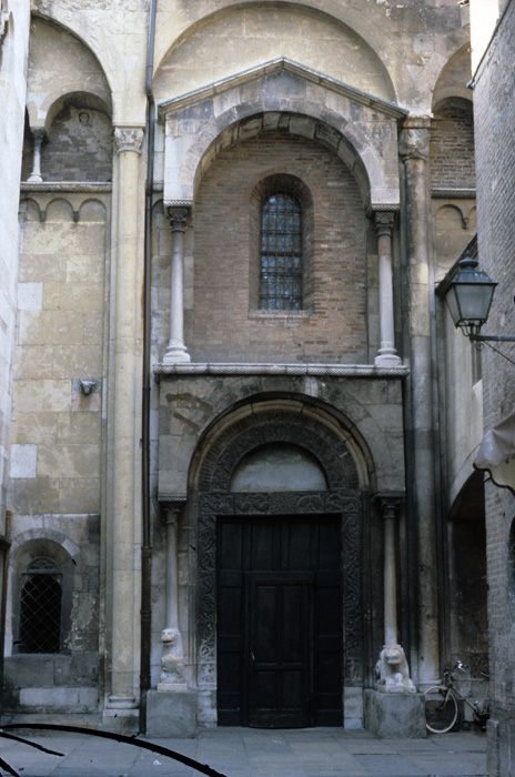 Exterior north, porch and portal, late 11c.-first half 12c., Lanfranco