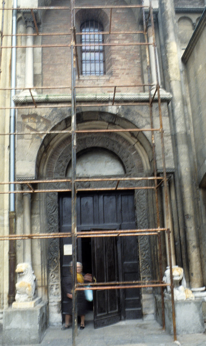 Exterior north, porch and portal, late 11c.-first half 12c., Lanfranco